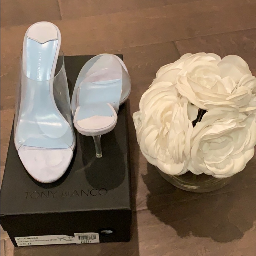 TONY BIANCO Clear Indigo Mules